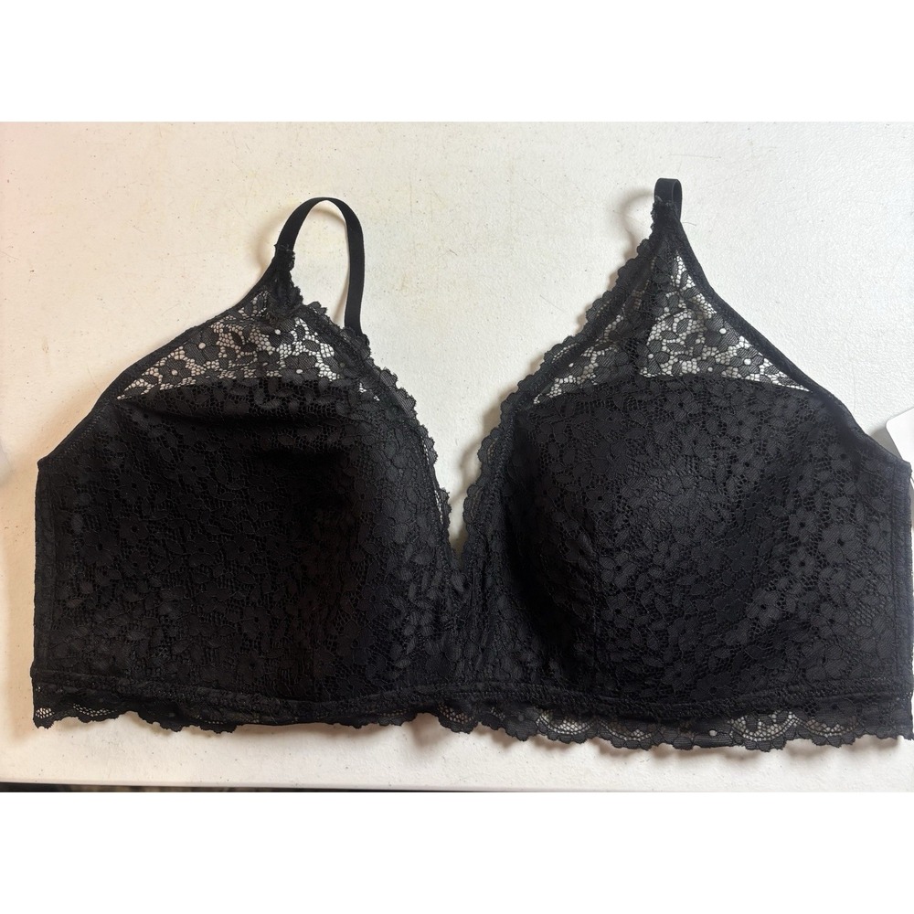 Lace Bralette With Half Integrated Cups 3X Black By Tranquil & True NEW NWT